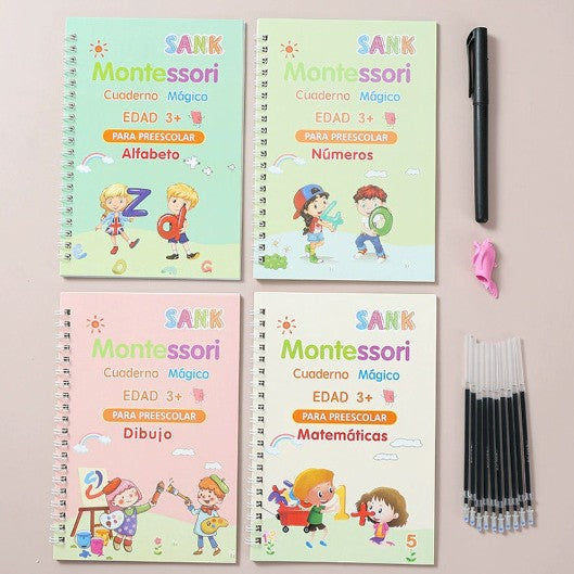 KIT 4 LIBROS DE CALIGRAFÍA CON TINTA MÁGICA