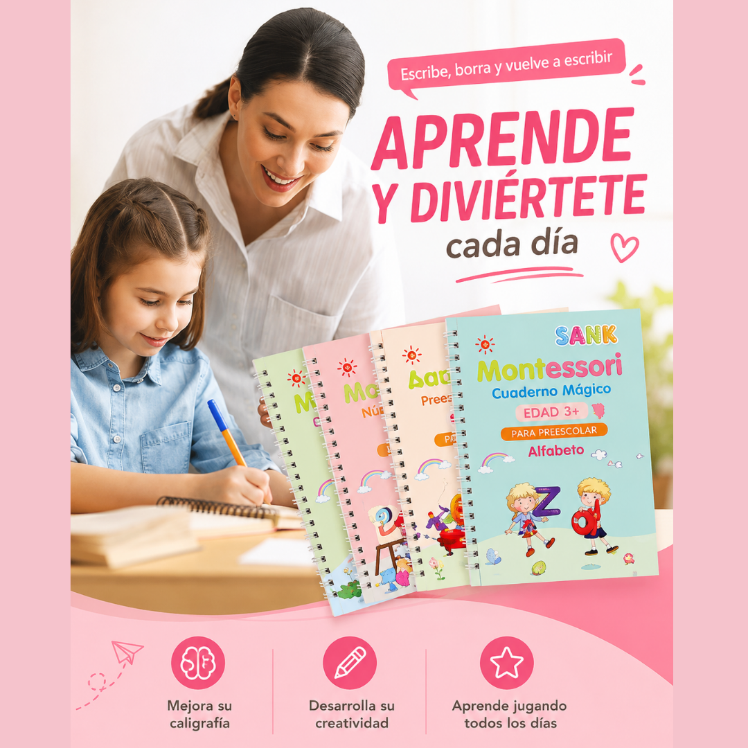 KIT 4 LIBROS DE CALIGRAFÍA CON TINTA MÁGICA
