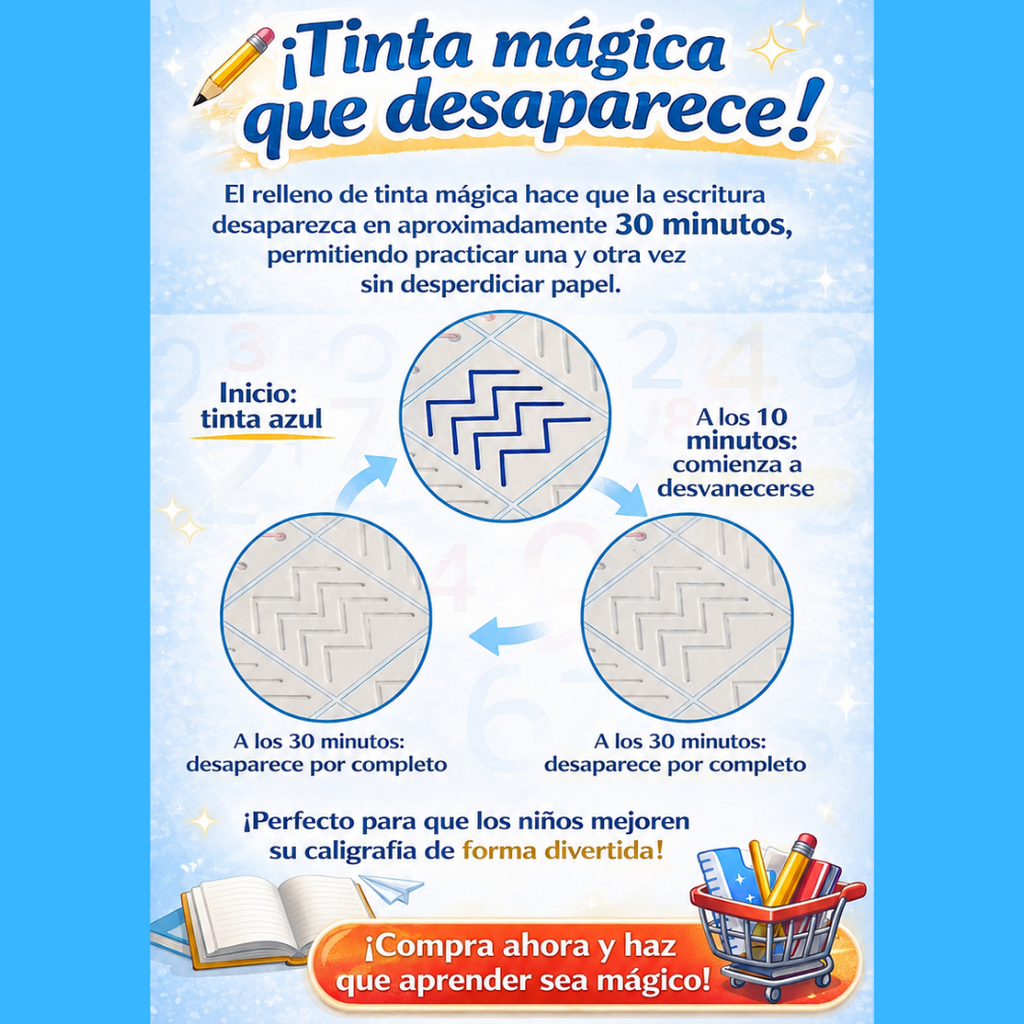 KIT 4 LIBROS DE CALIGRAFÍA CON TINTA MÁGICA
