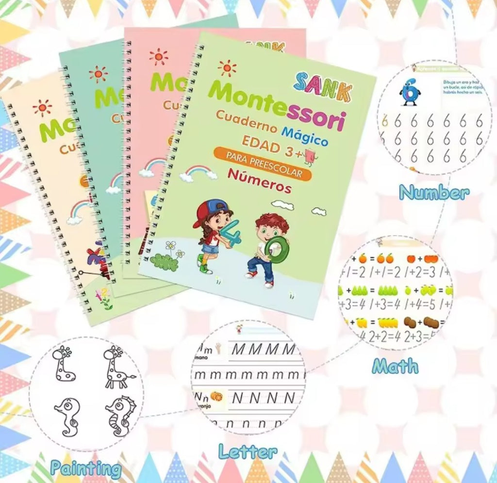 KIT 4 LIBROS DE CALIGRAFÍA CON TINTA MÁGICA