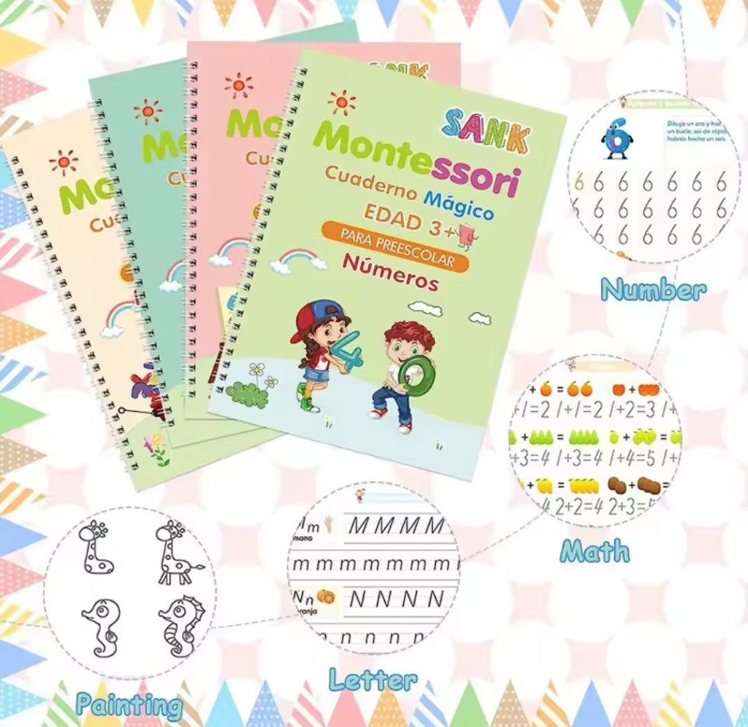 KIT 4 LIBROS DE CALIGRAFÍA CON TINTA MÁGICA