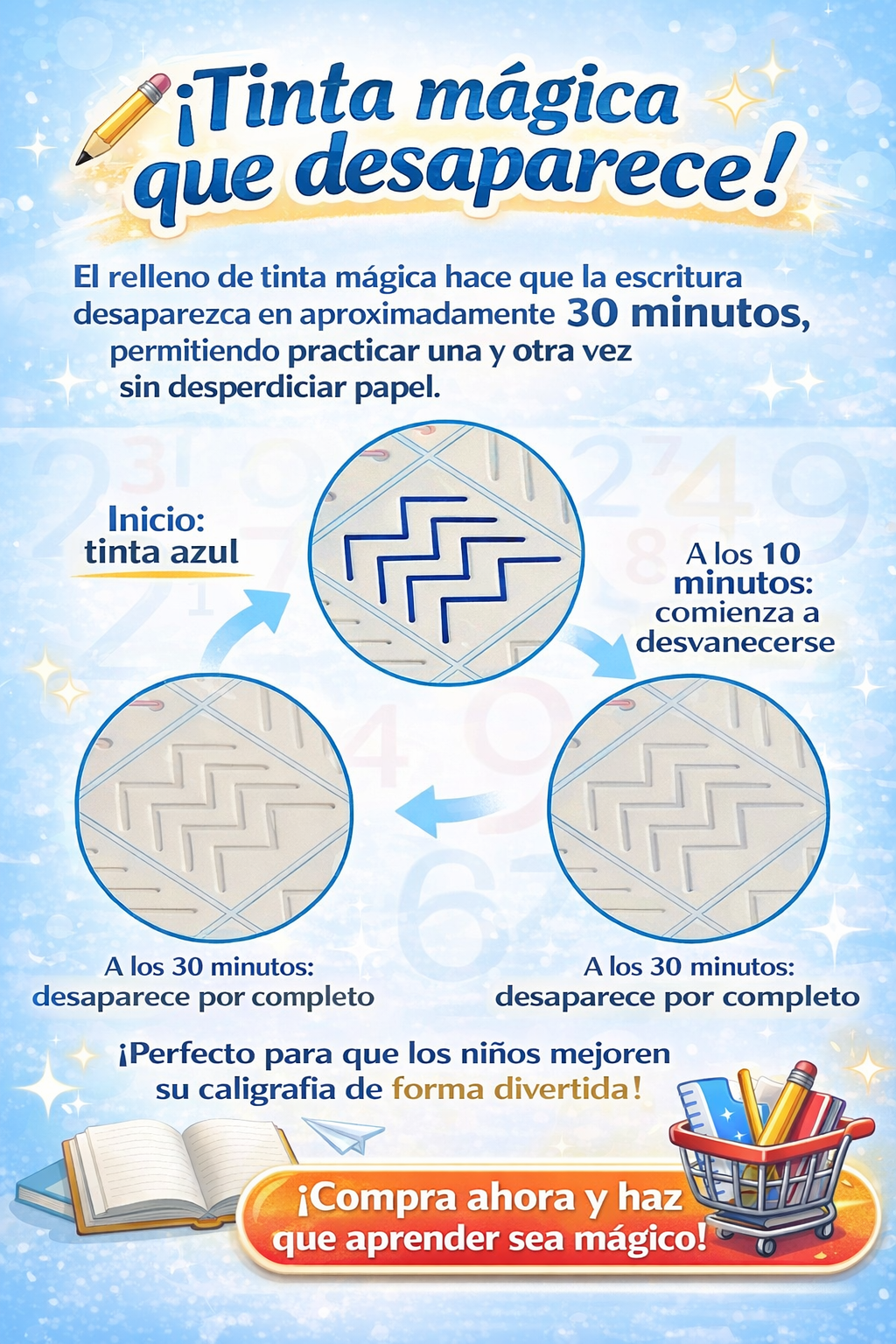 KIT 4 LIBROS DE CALIGRAFÍA CON TINTA MÁGICA